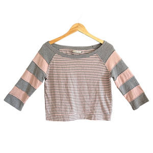 We The Free Pink/Gray Cropped Striped 100% Cotton Sweater Women’s Size M